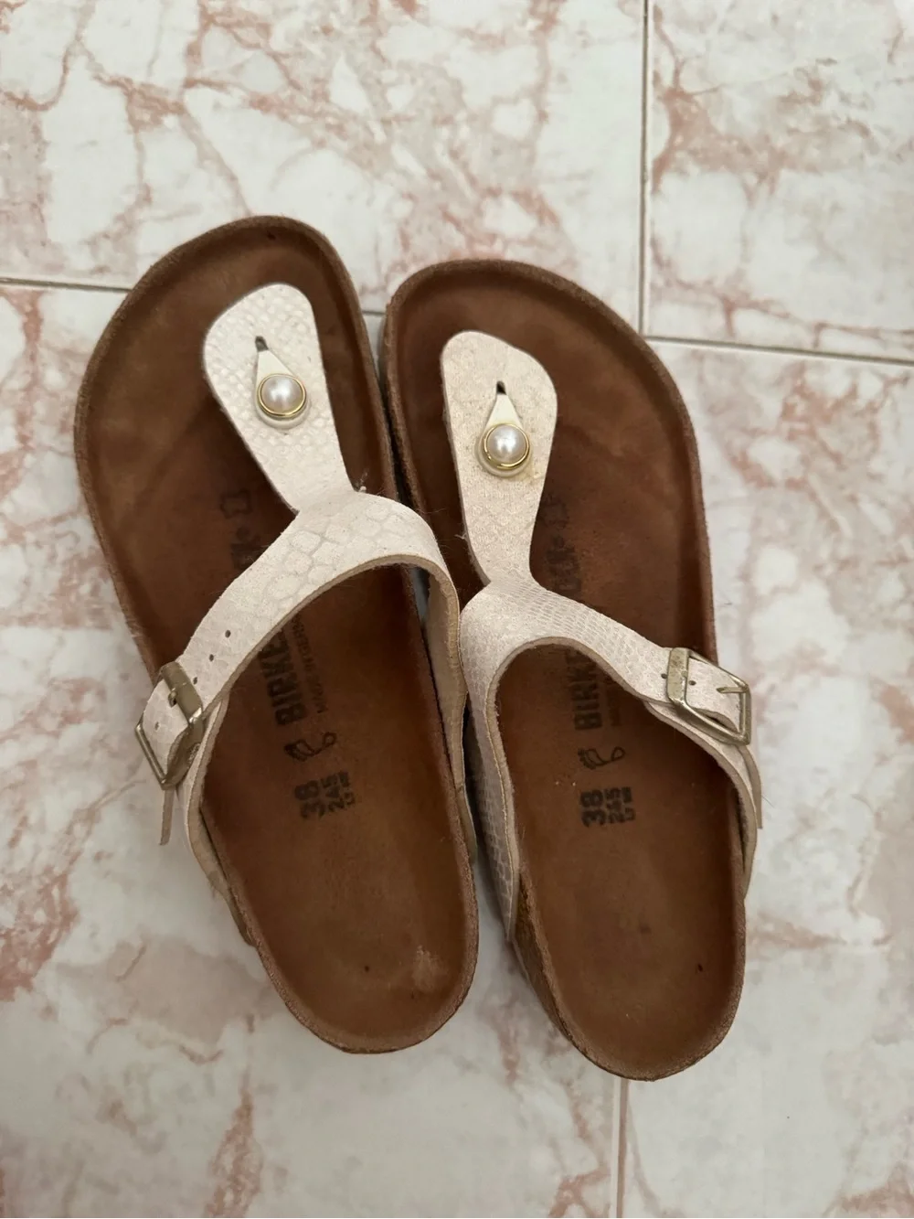 Birkenstock Pearl-Front Cream Thong Sandals